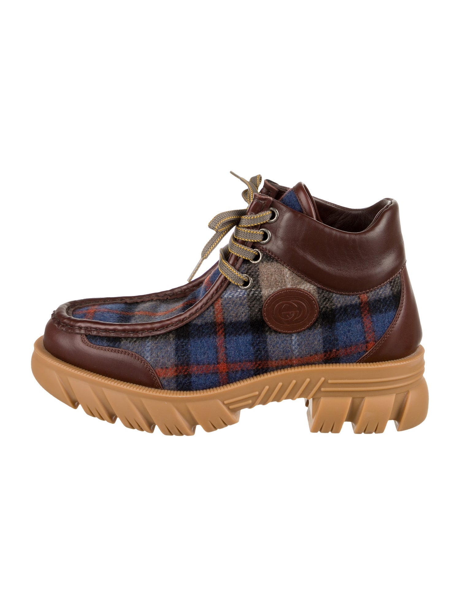 Gucci Wool Plaid Print Hiking Boots