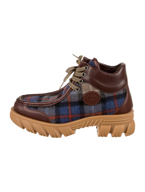 Gucci Wool Plaid Print Hiking Boots