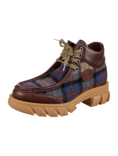 Gucci Wool Plaid Print Hiking Boots