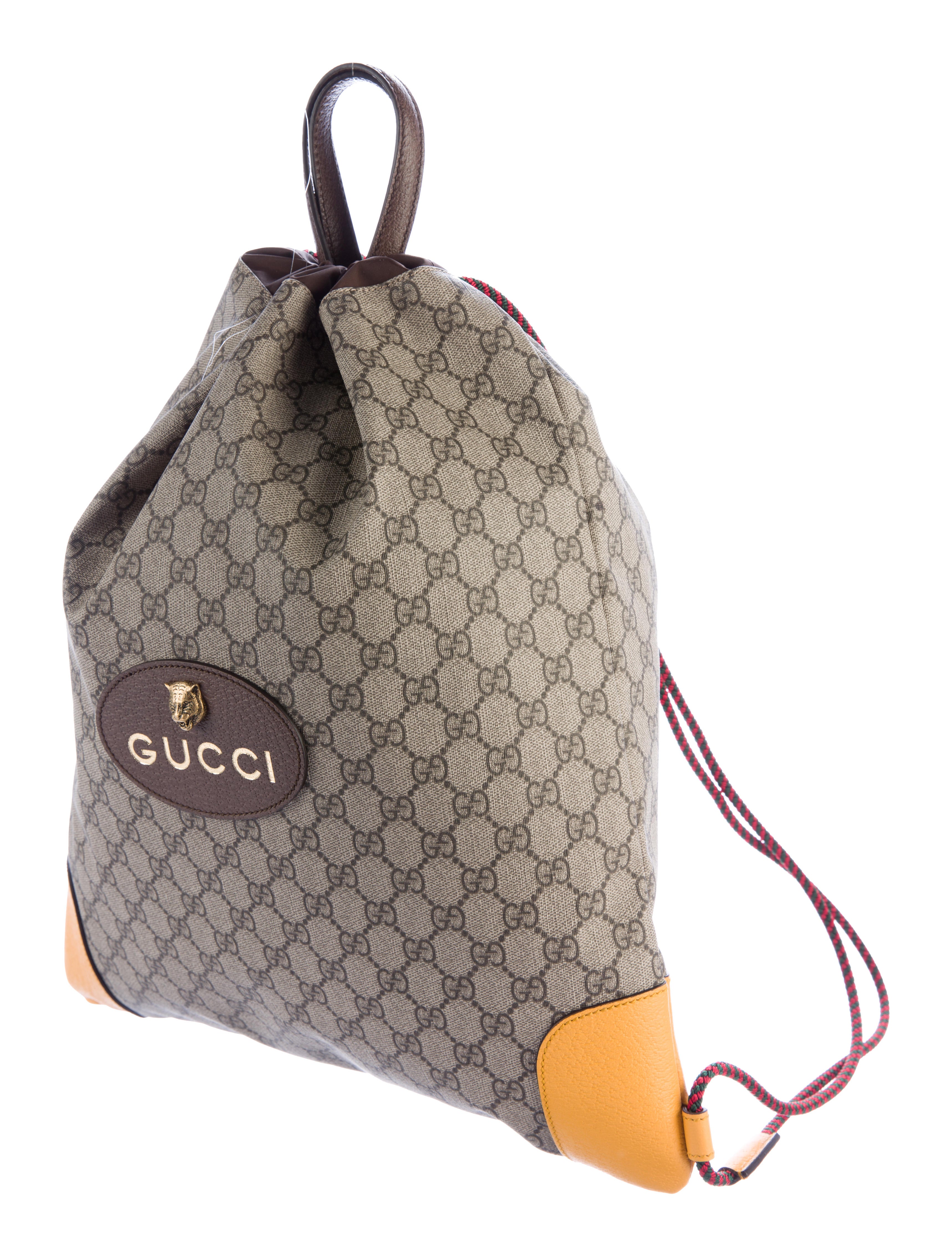 Gucci GG Supreme Drawstring Backpack w/ Tags Brown Backpacks, Bags