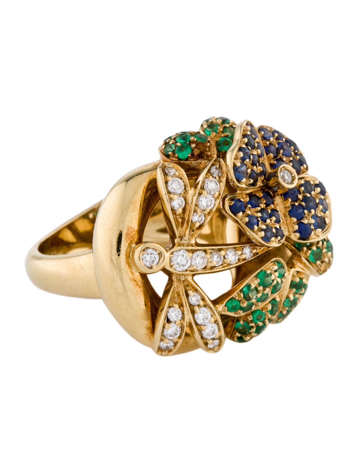 Gucci 18K Emerald, Sapphire & Diamond Flora Cocktail Ring 18K Yellow