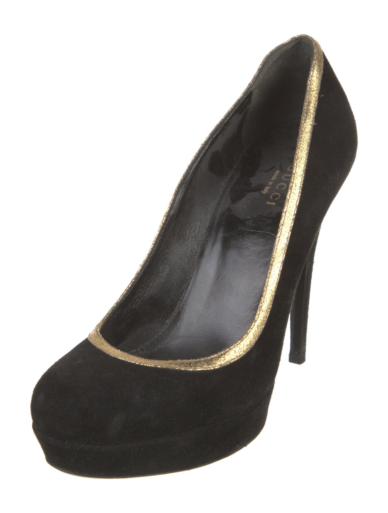 Gucci Suede Leather Trim Embellishment Pumps