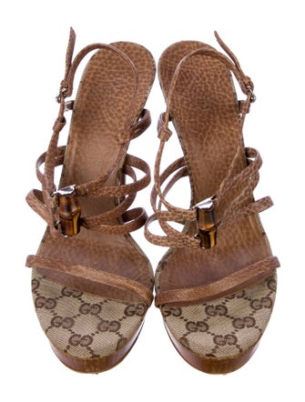 Gucci GG Canvas Leather Slingback Sandals