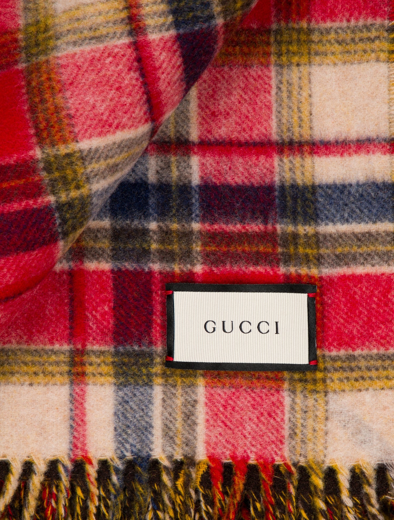 Gucci GG Tartan Plaid Wool Throw Blanket Brown Throws, Pillows