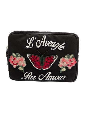 Gucci Clutches "L'Aveugle Par Amour' Nylon Embroirdered Pouch