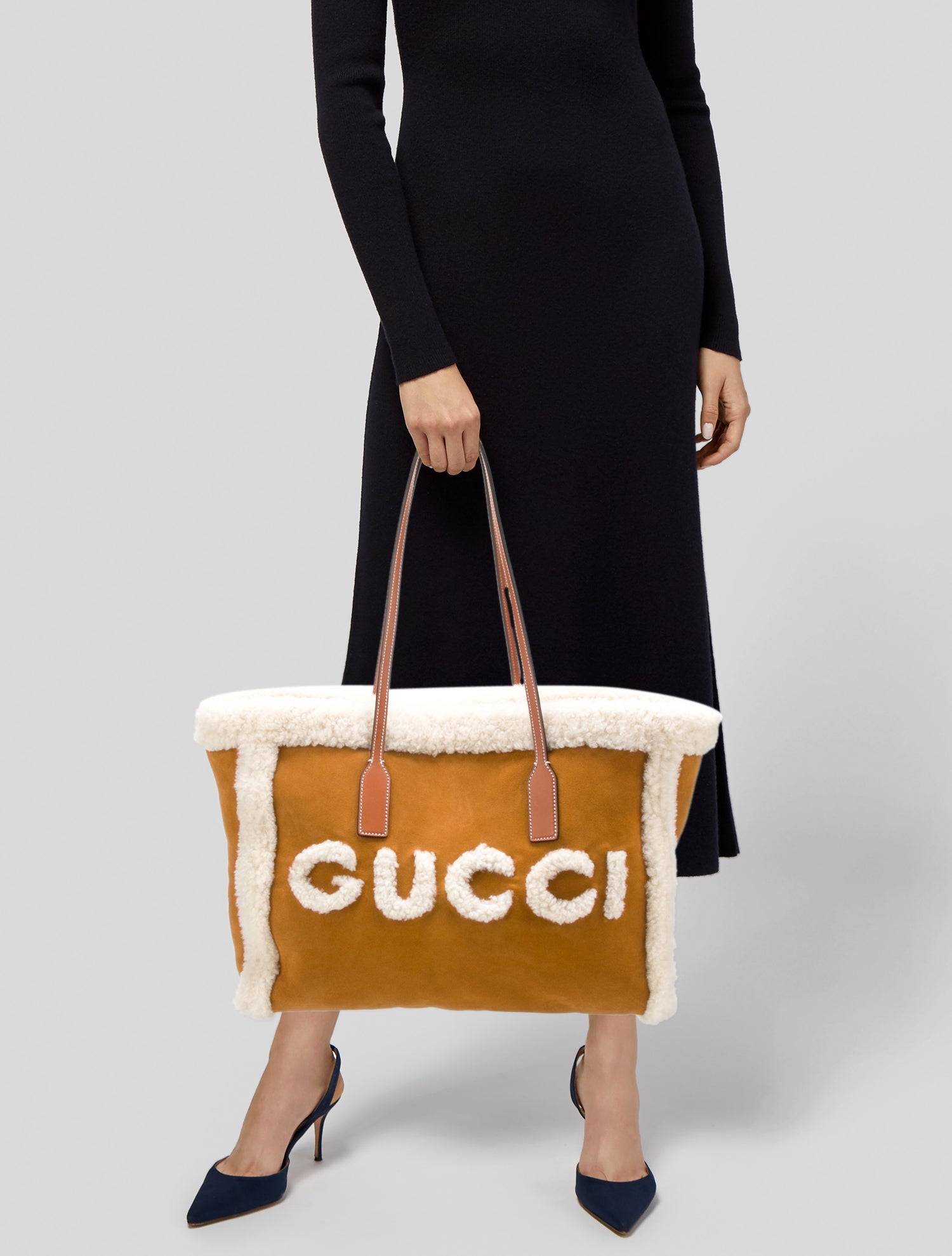 Gucci Shearling Logo Tote - Brown Totes, Handbags - GUC1508230