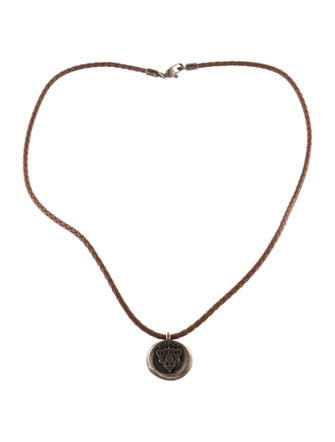 Gucci Woven Leather Crest Pendant Necklace