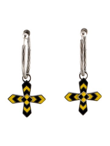 Gucci Hoop Enamel Cross Motif Earrings