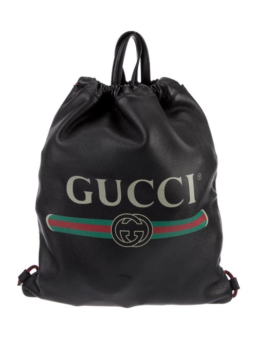 Gucci Leather Logo Drawstring Web Accent Backpack