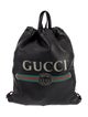 Gucci Leather Logo Drawstring Web Accent Backpack