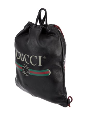 Gucci Leather Logo Drawstring Web Accent Backpack