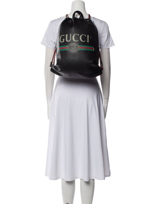 Gucci Leather Logo Drawstring Web Accent Backpack