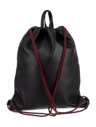 Gucci Leather Logo Drawstring Web Accent Backpack