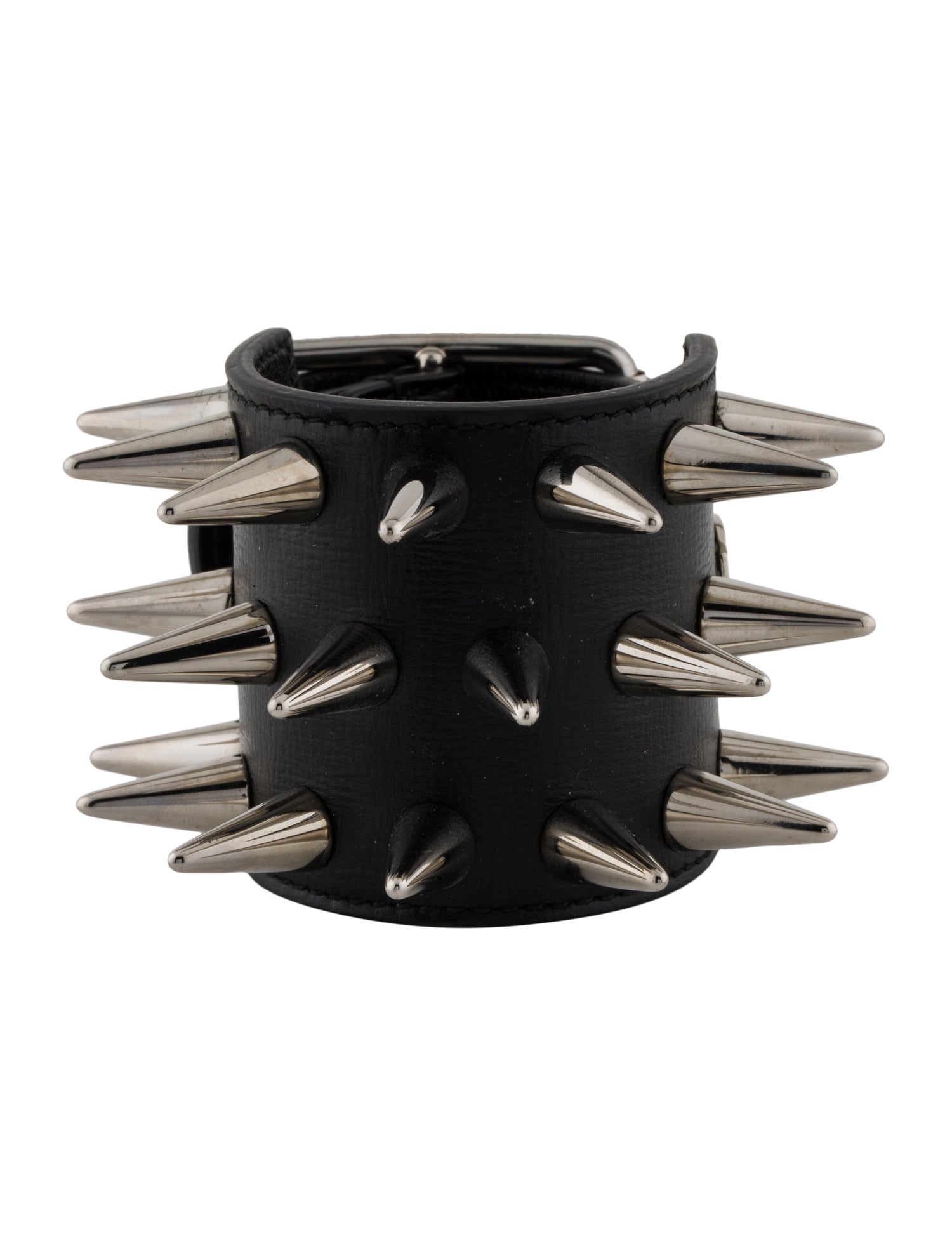 Gucci Leather Extra Wide Interlocking G Spike Bracelet