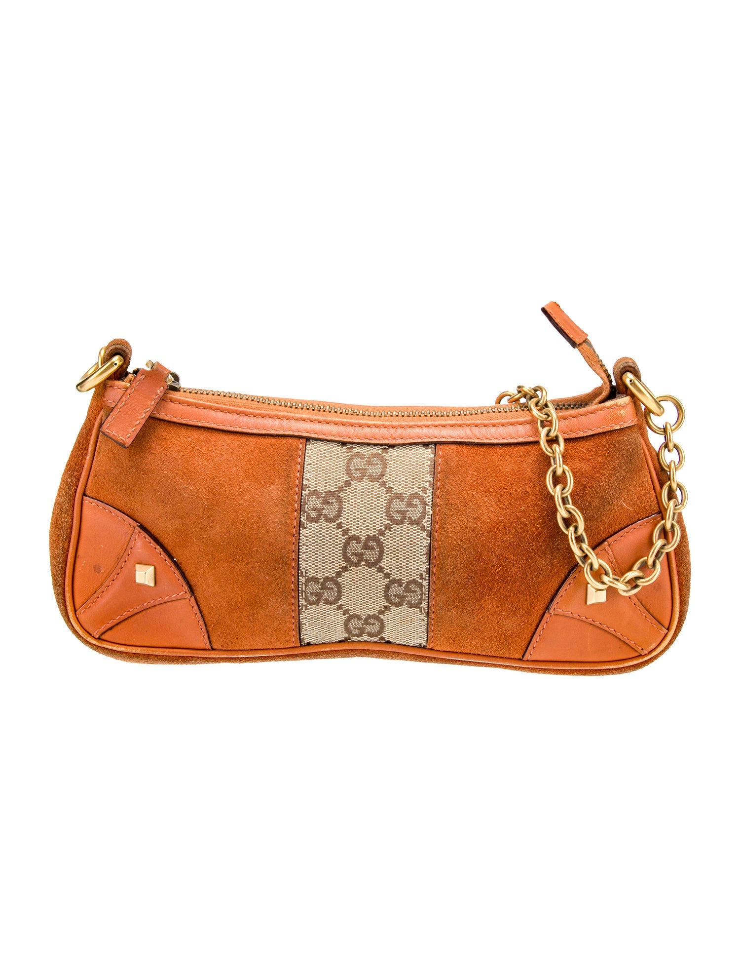 Gucci Suede GG Canvas Nailhead Pochette - Brown Mini Bags
