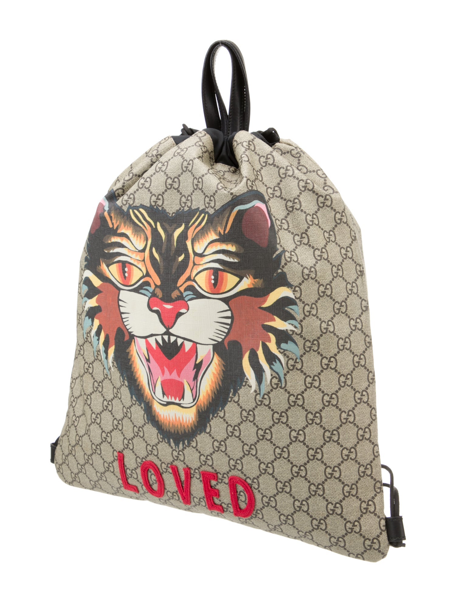 Gucci GG Supreme Angry Cat Drawstring Backpack