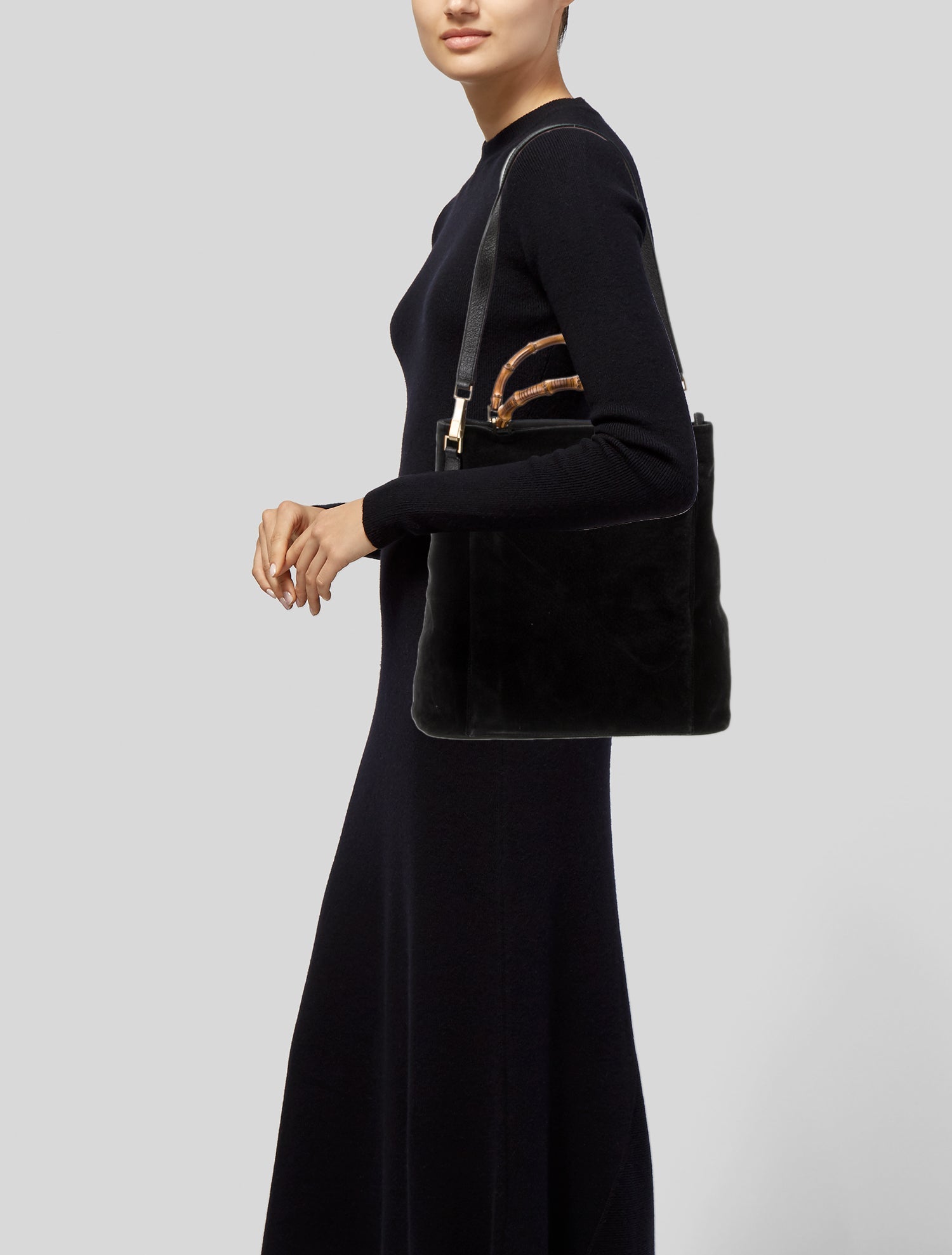 Gucci Suede Bamboo Handle Tote