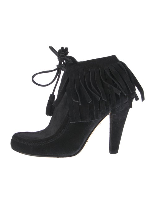 Gucci Suede Tassel Accents Lace-Up Boots
