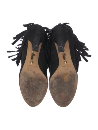 Gucci Suede Tassel Accents Lace-Up Boots
