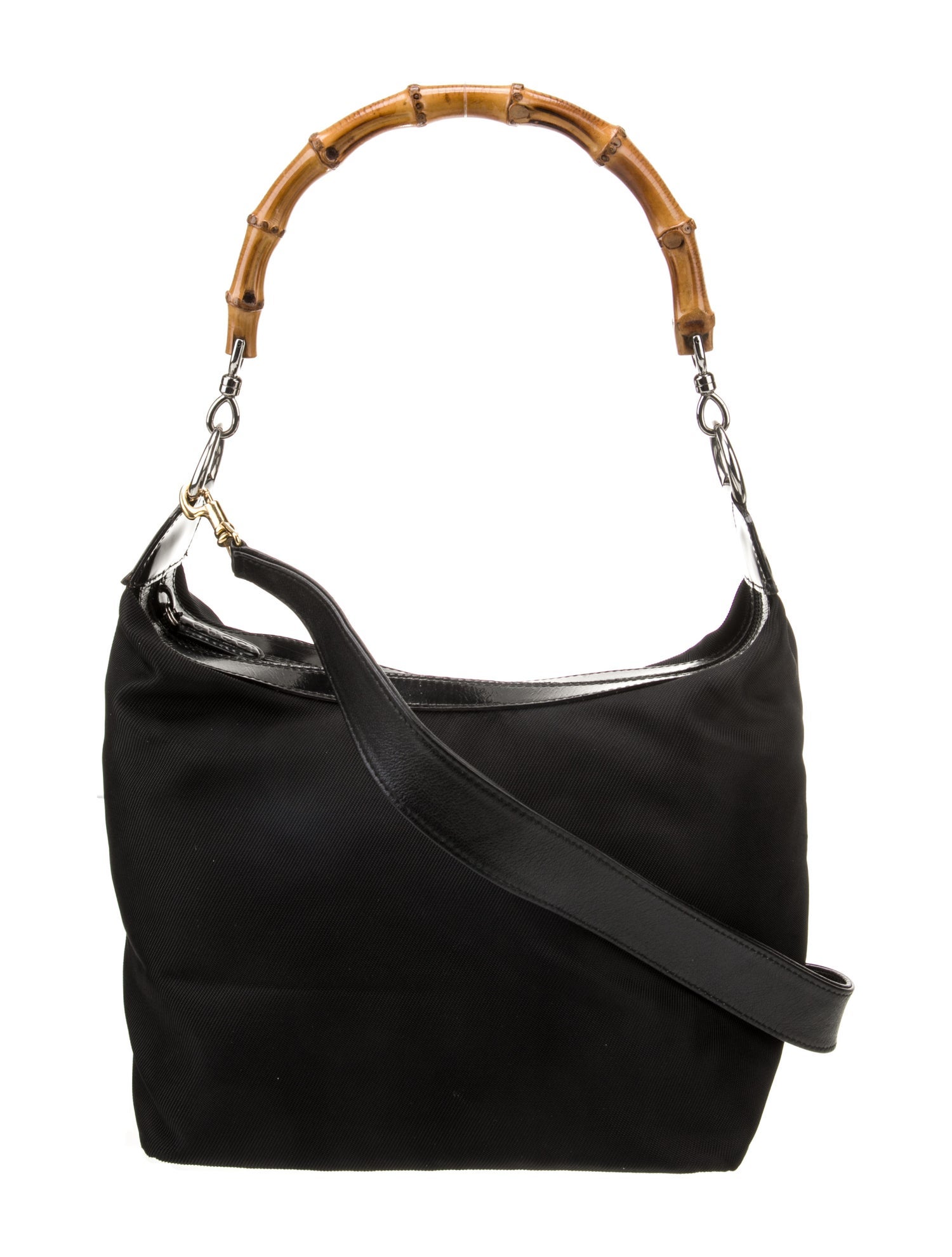 Gucci Nylon Bamboo Hobo w/ Strap Black Hobos, Handbags GUC1501250
