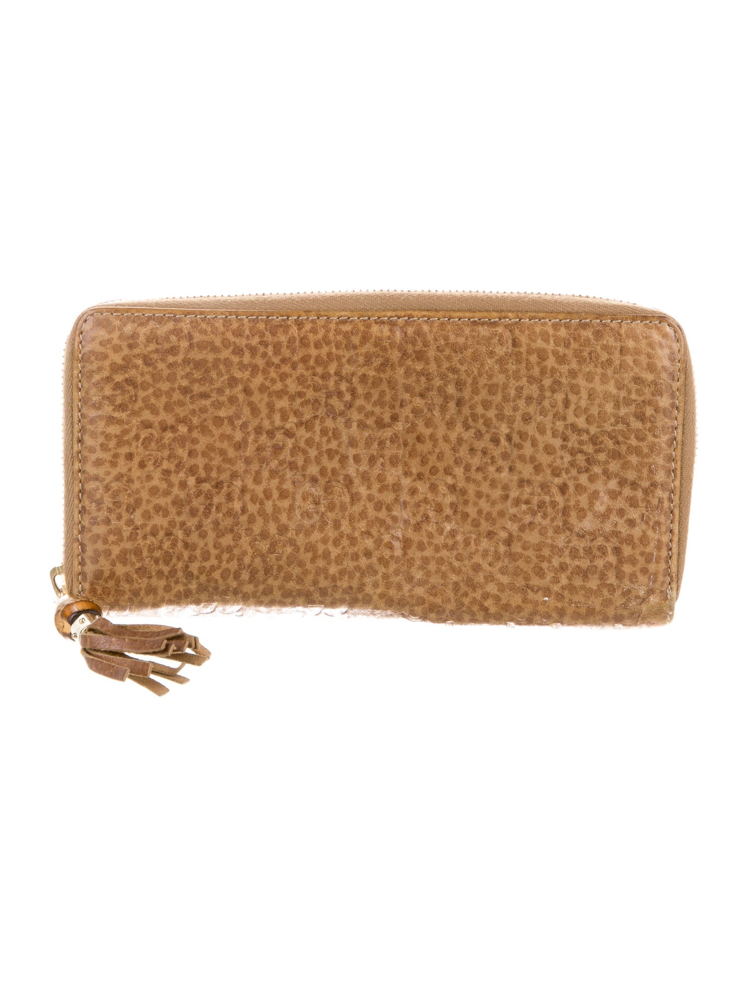 Gucci GG Guccissima Zip Around Bamboo Accent Continental Wallet