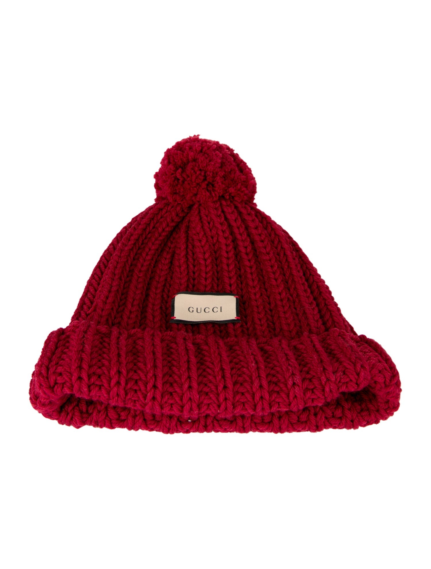 Gucci Wool Knit Pom Pom Beanie Red Hats Accessories GUC1559982 The RealReal