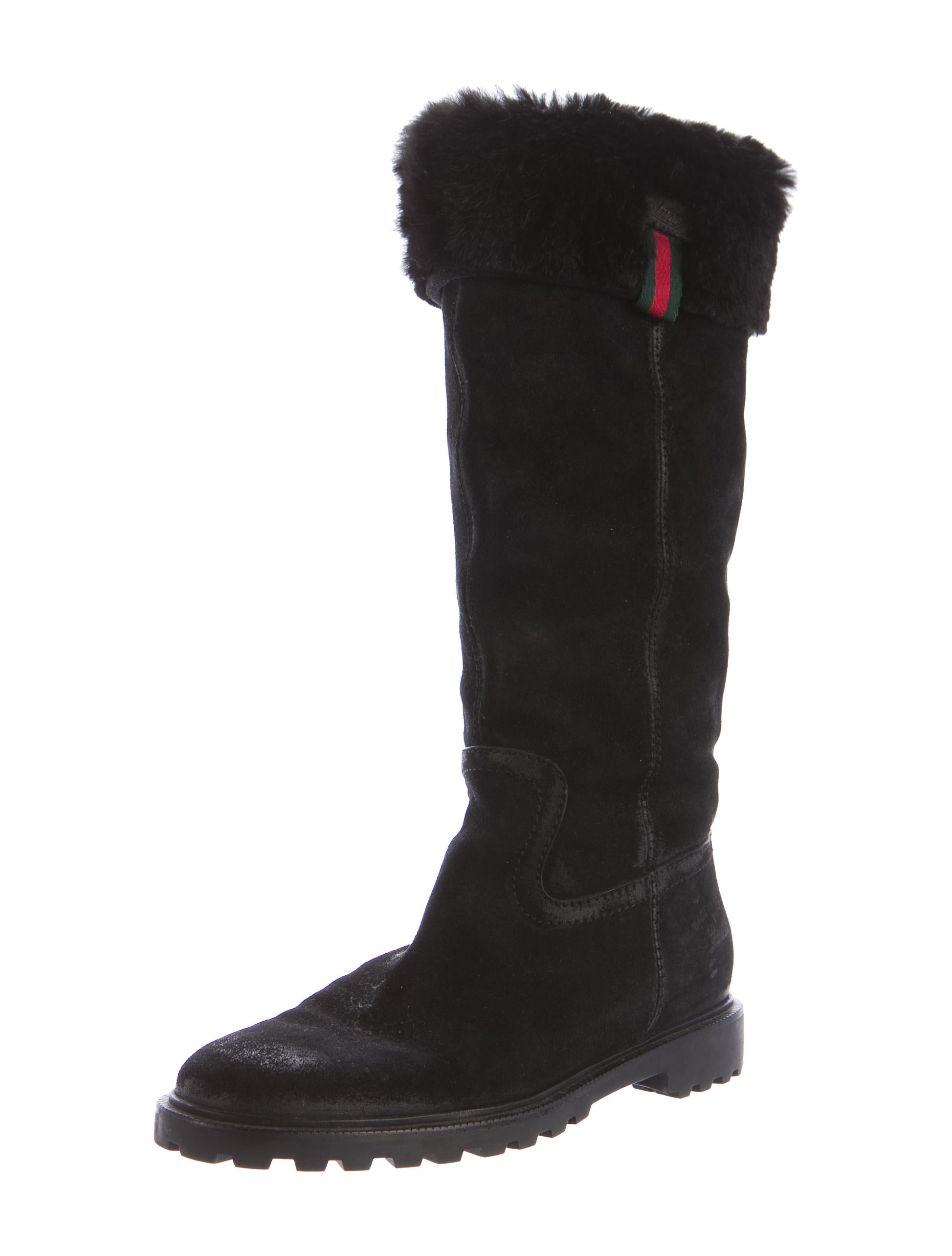 Gucci Rabbit FurLined KneeHigh Boots Black Boots, Shoes GUC156100