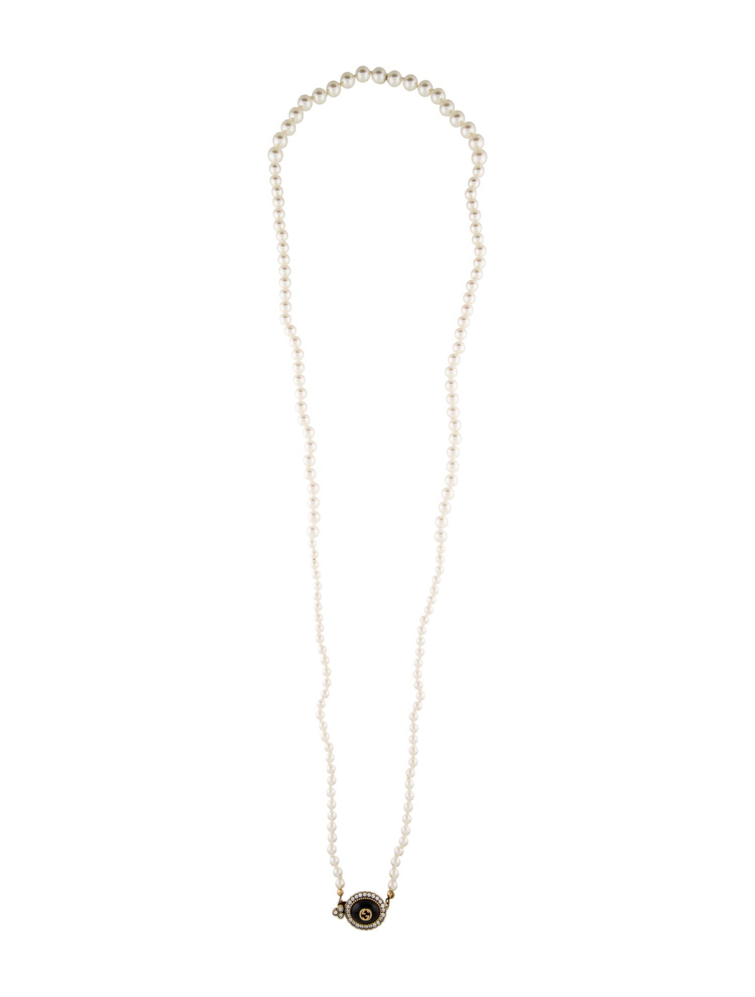 Gucci Faux Pearl, Resin & Crystal Graduated Bead Strand Necklace