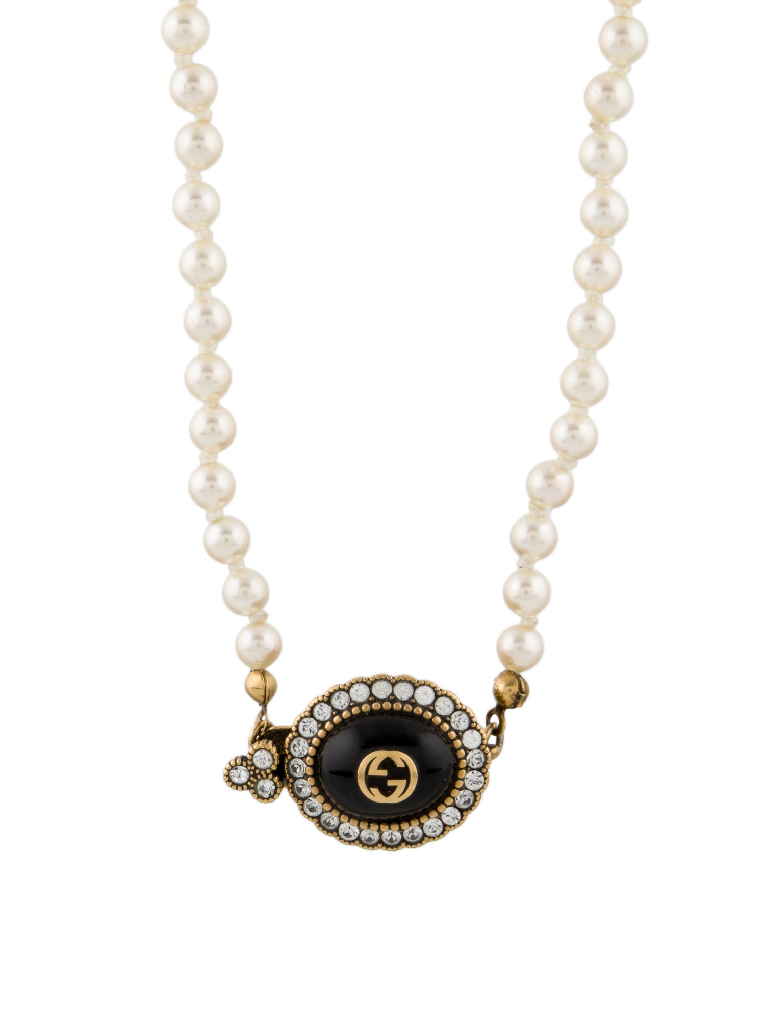 Gucci Faux Pearl, Resin & Crystal Graduated Bead Strand Necklace