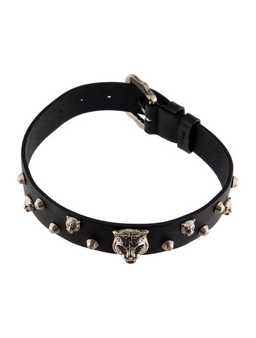 Gucci Feline Studded Leather Buckle Choker Necklace
