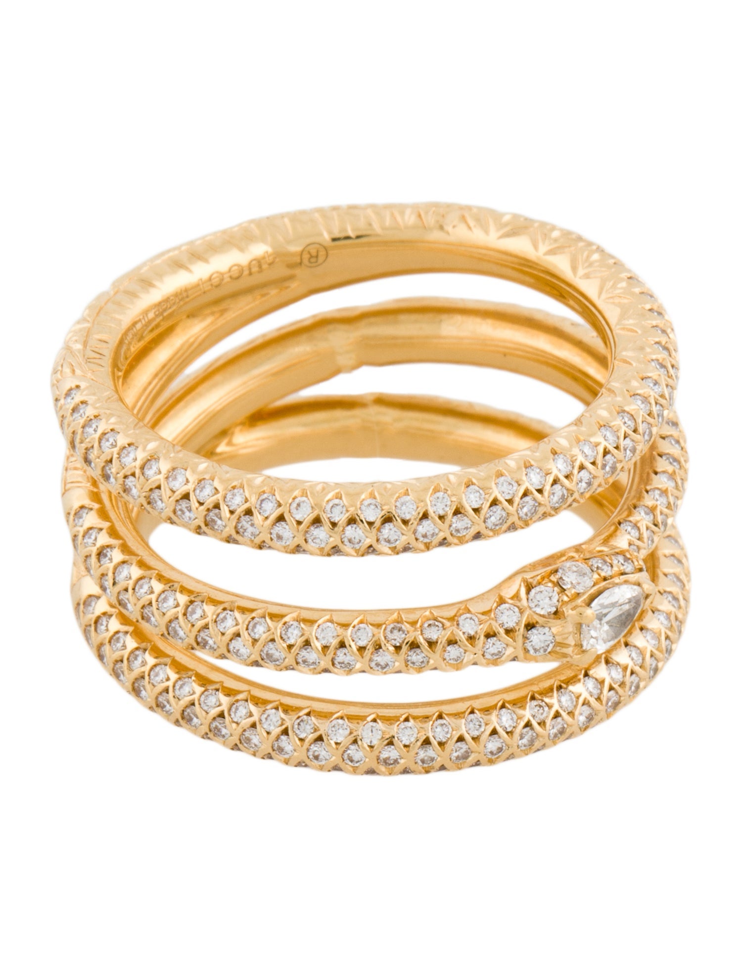 GUCCI★素敵!18kt Gold Ouroboros Diamond Snake Ring Gucci 18K Diamond Ouroboros Pavé 3 Row Snake Ring - 18K