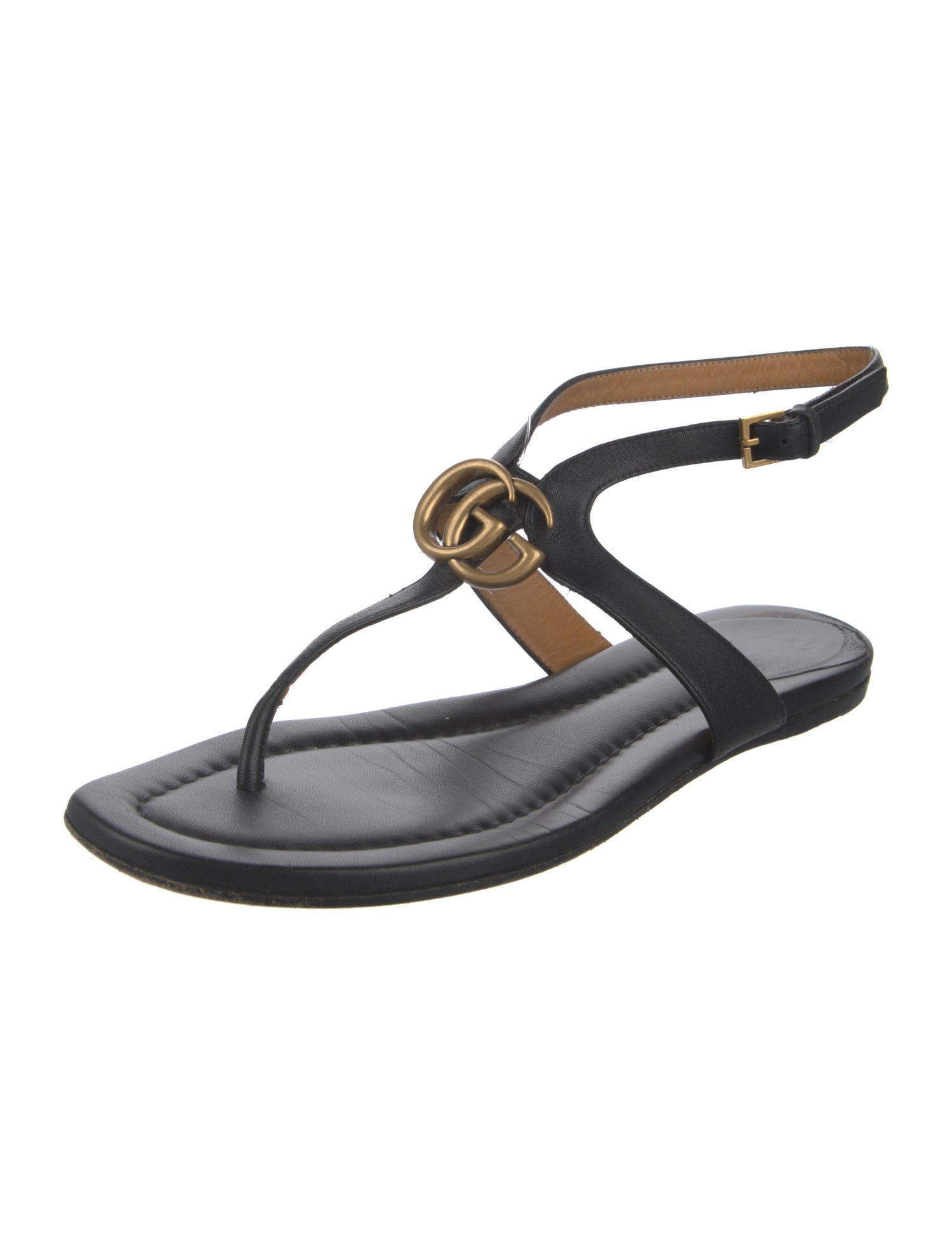 Gucci Double G Logo Leather T-Strap Sandals
