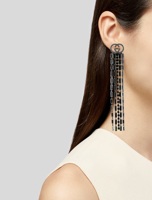 Gucci Crystal Web Tassel Drop Earrings