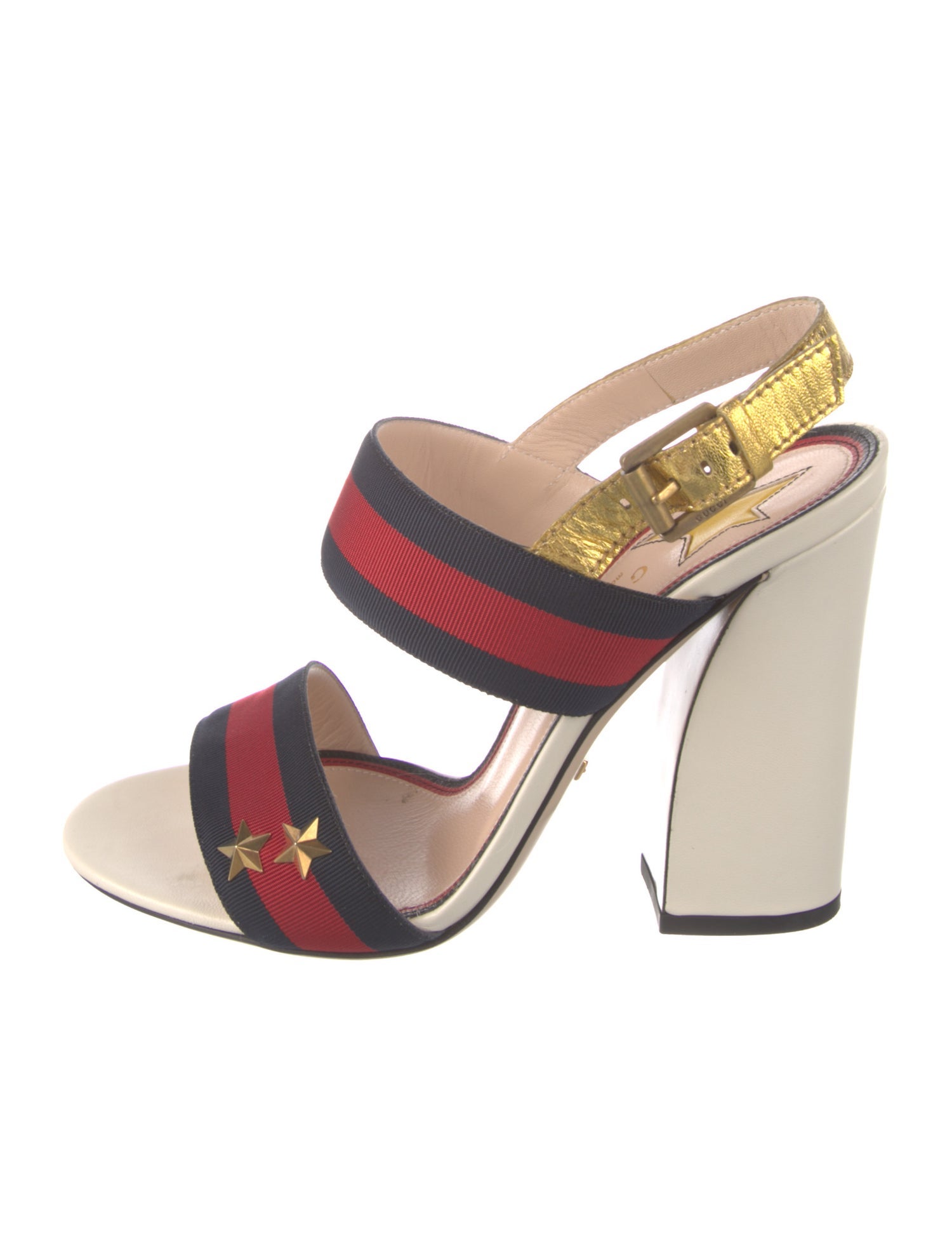 Gucci Sylvie Web Accent Leather Slingback Sandals