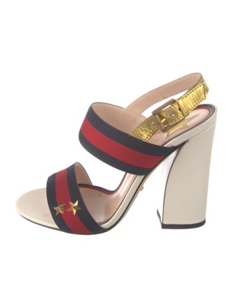 Gucci Sylvie Web Accent Leather Slingback Sandals