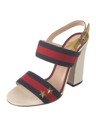 Gucci Sylvie Web Accent Leather Slingback Sandals