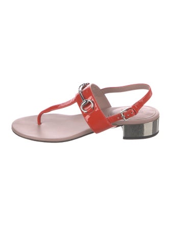 Gucci Horsebit Accent Patent Leather T-Strap Sandals