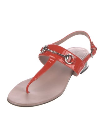 Gucci Horsebit Accent Patent Leather T-Strap Sandals