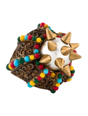 Gucci Cocktail Ring Faux Pearl & Resin Beaded Spike 13 | 6.25