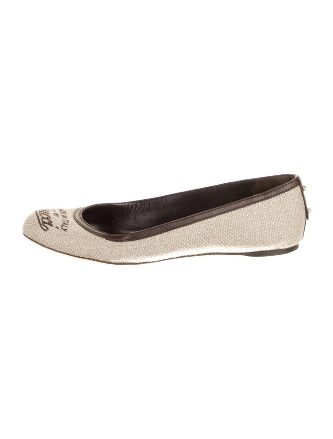 Gucci Canvas Graphic Print Ballet Flats Neutrals Flats, Shoes