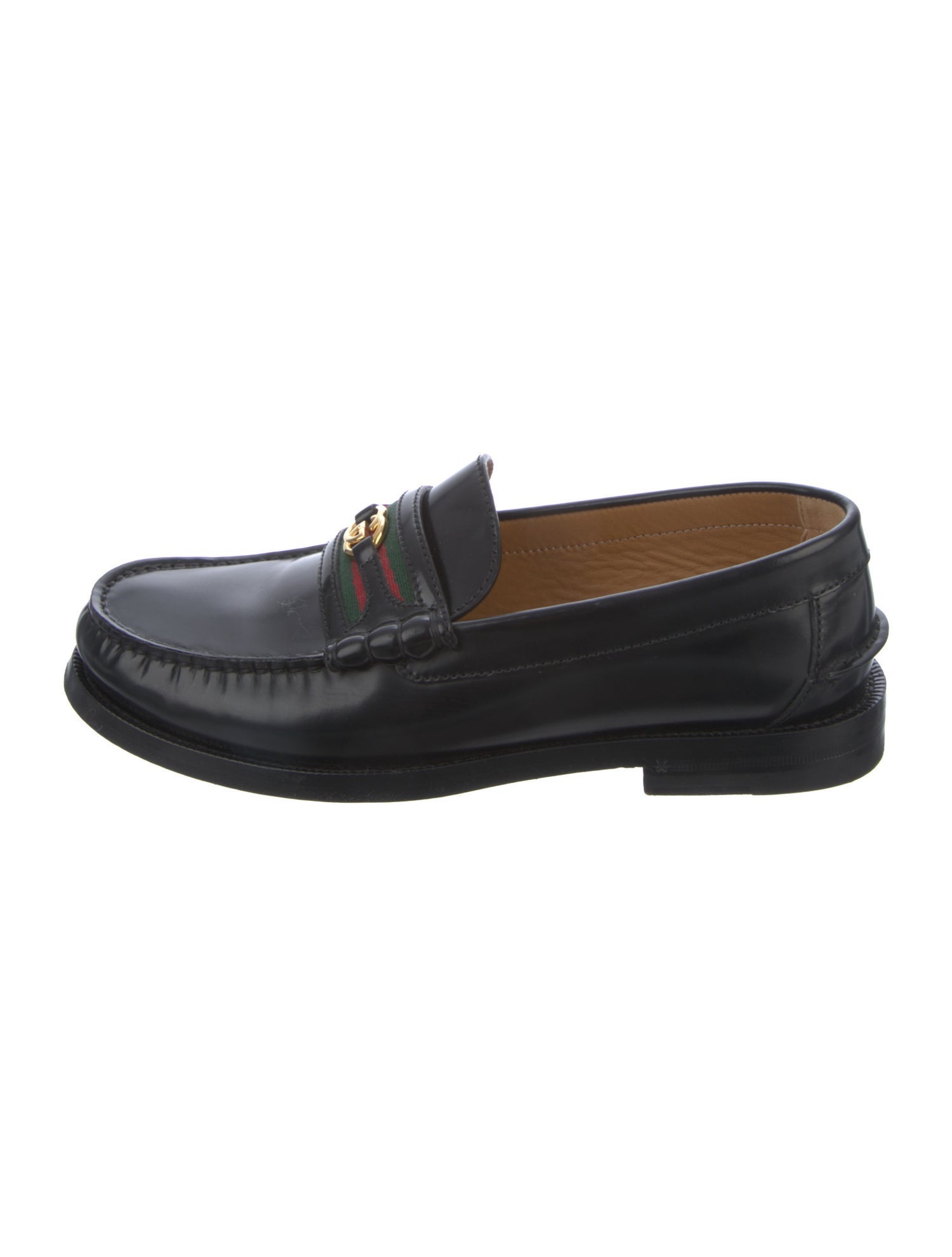 Gucci Web Accent Leather Loafers