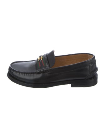 Gucci Web Accent Leather Loafers