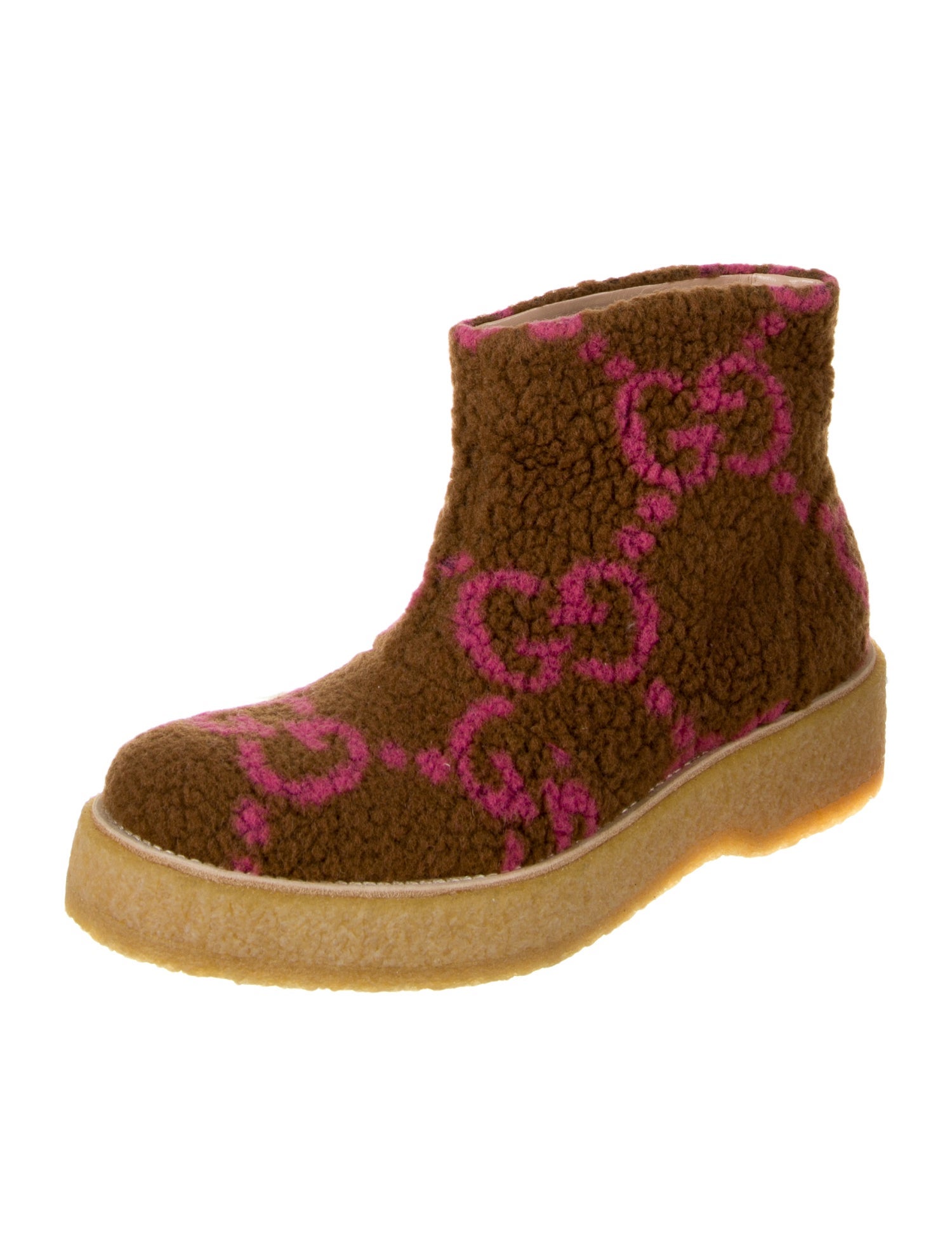 Gucci Shearling Printed Lace-Up Boots