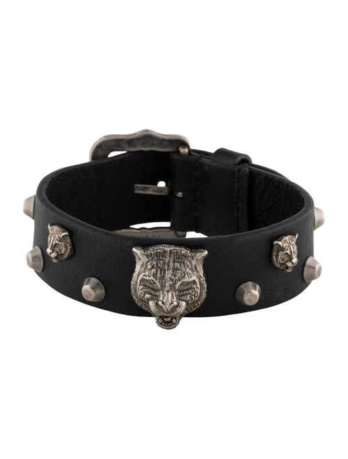 Gucci Leather Studded Feline Bracelet