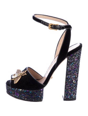 Gucci Velvet Glitter Accents Sandals