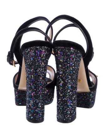 Gucci Velvet Glitter Accents Sandals