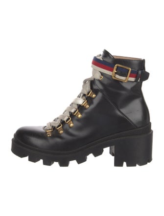 Gucci Sylvie Web Accent Leather Combat Boots