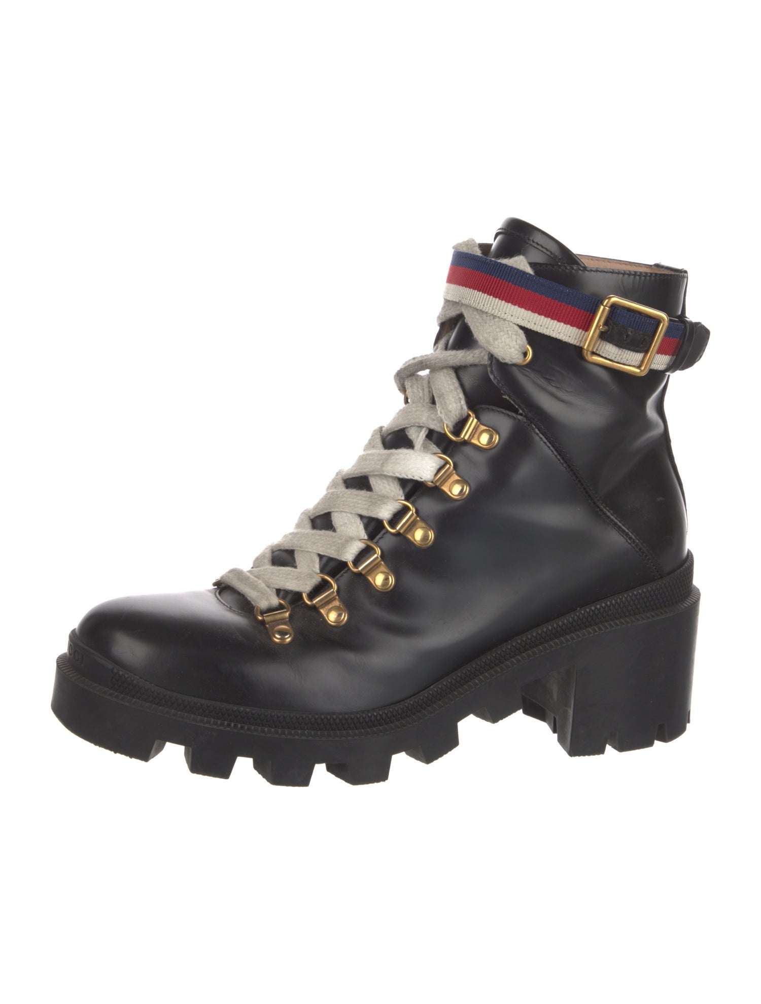 Gucci Sylvie Web Accent Leather Combat Boots