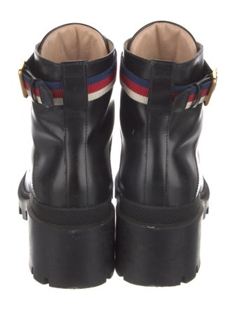 Gucci Sylvie Web Accent Leather Combat Boots