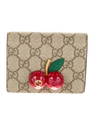 Gucci Wallets GG Supreme Embellished Cherry Printed Compact Wallet
